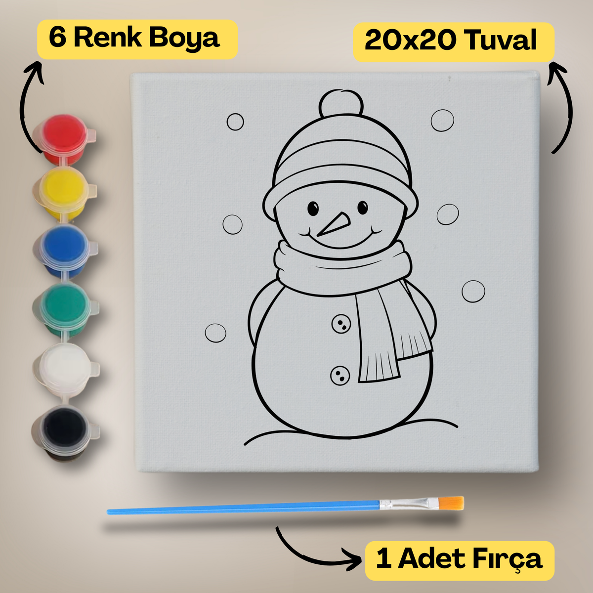 20x20 Çocuklar İçin Boyama Tuvali Seti – 6 Renk Boya + Fırça Dahil - t12 ürün görseli