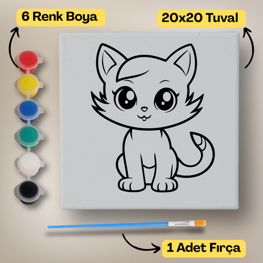 20x20 Çocuklar İçin Boyama Tuvali Seti – 6 Renk Boya + Fırça Dahil - t13 ürün görseli