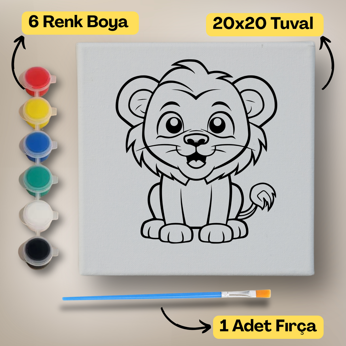 20x20 Çocuklar İçin Boyama Tuvali Seti – 6 Renk Boya + Fırça Dahil - t2 ürün görseli