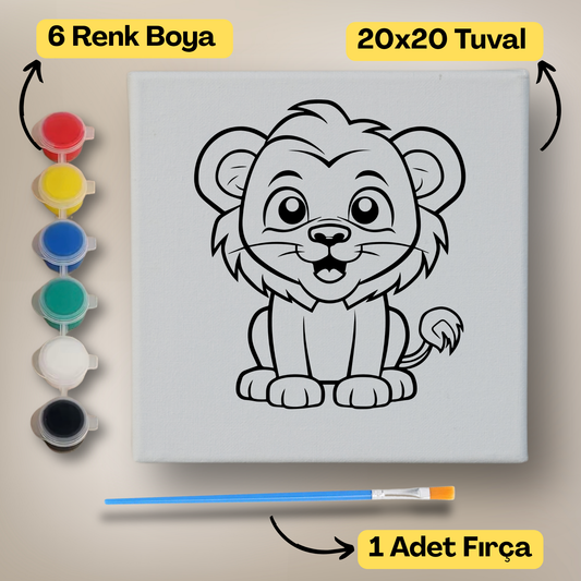 20x20 Çocuklar İçin Boyama Tuvali Seti – 6 Renk Boya + Fırça Dahil - t2 ürün görseli