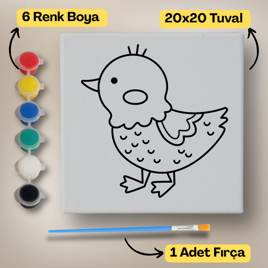 20x20 Çocuklar İçin Boyama Tuvali Seti – 6 Renk Boya + Fırça Dahil - t6 ürün görseli