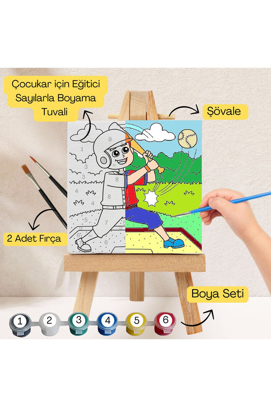 Çocuklar İçin Eğitici Sayılarla Boyama Seti Beyzbol–20x20 Tuval,Şövale,Boya&Fırça ,Sanat ve Zeka 20X20 çocuklar için sayılarla boyama seti ürün görseli