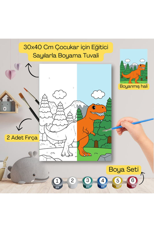 Çocuklar İçin Eğitici Sayılarla Boyama Seti Dinazor –30x40 Tuval,Boya&Fırça ,Sanat ve Zeka 30X40 çocuklar için sayılarla boyama seti ürün görseli
