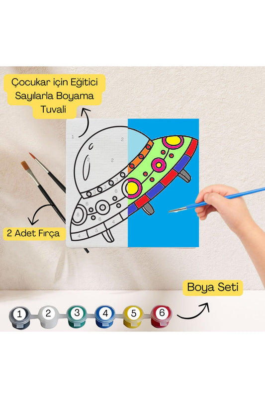 Çocuklar İçin Eğitici Sayılarla Boyama Seti Ufo–20x20 Tuval,Boya&Fırça,Sanat ve Zeka,Şovalesiz 20X20 çocuklar için sayılarla boyama seti ürün görseli