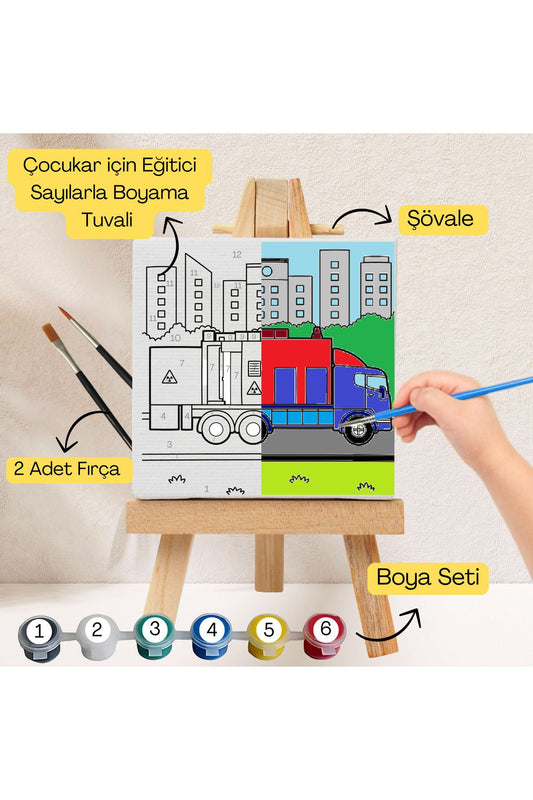 Çocuklar İçin Eğitici Sayılarla Boyama Seti İtfaiye–20x20 Tuval,Şövale,Boya&Fırça ,Sanat ve Zeka 20X20 çocuklar için sayılarla boyama seti ürün görseli