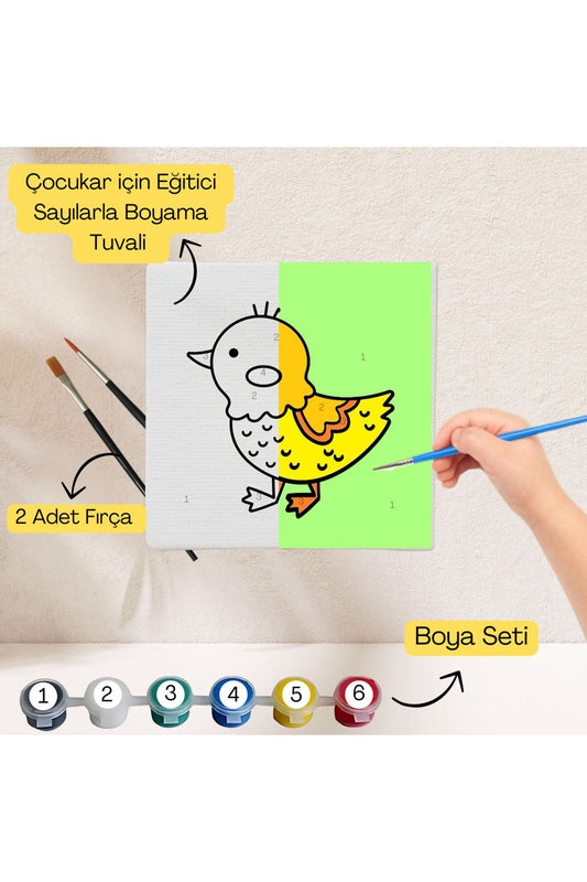 Çocuklar İçin Eğitici Sayılarla Boyama Seti Civciv–20x20 Tuval,Boya&Fırça,Sanat ve Zeka,Şovalesiz 20X20 çocuklar için sayılarla boyama seti ürün görseli
