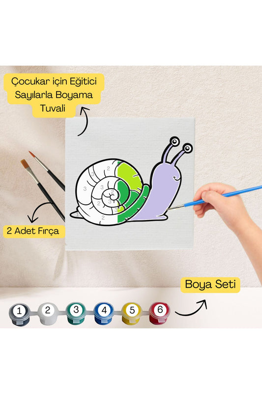 Çocuklar İçin Eğitici Sayılarla Boyama Seti Salyangoz–20x20 Tuval,Boya&Fırça,Sanat ve Zeka,Şovalesiz 20X20 çocuklar için sayılarla boyama seti ürün görseli