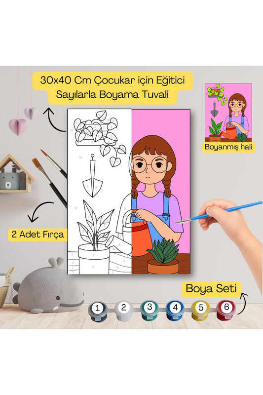 Çocuklar İçin Eğitici Sayılarla Boyama Seti Sevimli Kız–30x40 Tuval,Boya&Fırça ,Sanat ve Zeka 30X40 çocuklar için sayılarla boyama seti ürün görseli