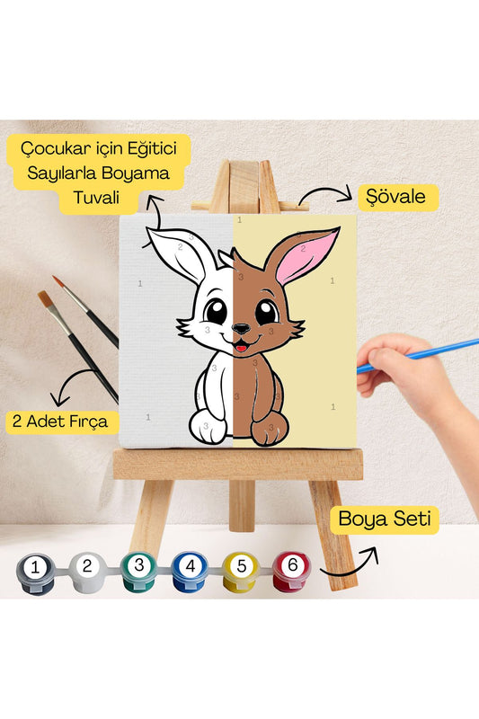 Çocuklar İçin Eğitici Sayılarla Boyama Seti Tavşan–20x20 Tuval,Şövale,Boya&Fırça ,Sanat ve Zeka 20X20 çocuklar için sayılarla boyama seti ürün görseli