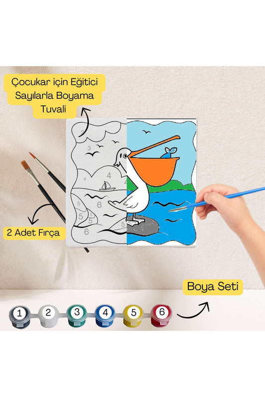 Çocuklar İçin Eğitici Sayılarla Boyama Seti Martı–20x20 Tuval,Boya&Fırça,Sanat ve Zeka,Şovalesiz 20X20 çocuklar için sayılarla boyama seti ürün görseli