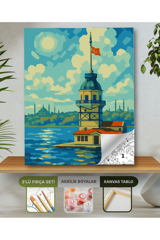 Sayılarla Boyama Seti 40x50 Cm (Çıtalı) Fırça Boya Dahil Numaralı Tuval-Efsane Kız Kulesi 40X50 sayılarla boyama seti ürün görseli