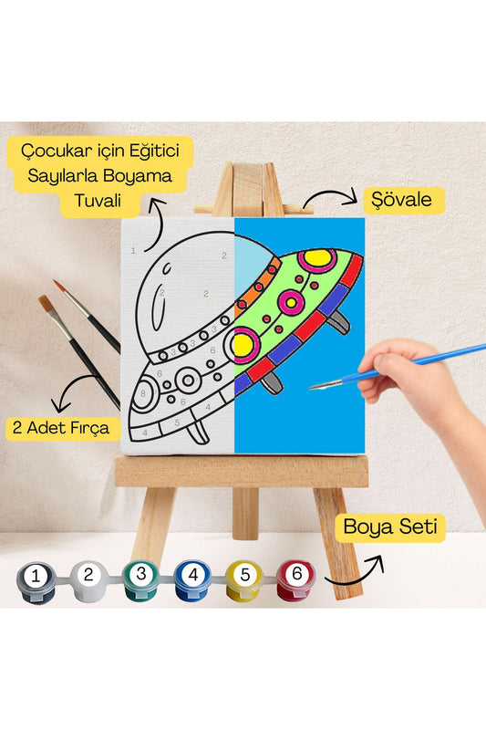 Çocuklar İçin Eğitici Sayılarla Boyama Seti Ufo–20x20 Tuval,Şövale,Boya&Fırça ,Sanat ve Zeka 20X20 çocuklar için sayılarla boyama seti ürün görseli