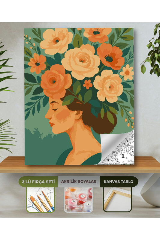 Sayılarla Boyama Seti 40x50 Cm (Çıtalı) Fırça Boya Dahil Numaralı Tuval-Çiçekli Kadın 40X50 sayılarla boyama seti ürün görseli