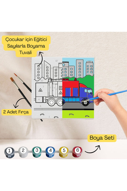 Çocuklar İçin Eğitici Sayılarla Boyama Seti İtfaiye–20x20 Tuval,Boya&Fırça,Sanat ve Zeka,Şovalesiz 20X20 çocuklar için sayılarla boyama seti ürün görseli