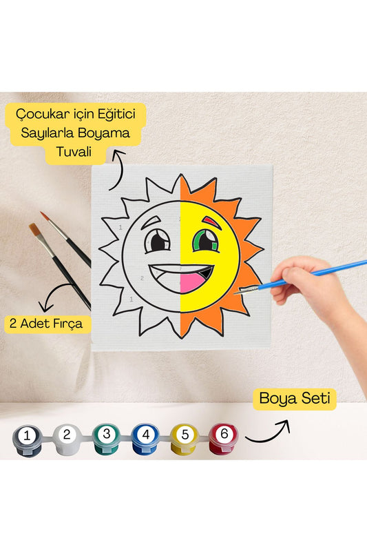 Çocuklar İçin Eğitici Sayılarla Boyama Seti Güneş–20x20 Tuval,Boya&Fırça,Sanat ve Zeka,Şovalesiz 20X20 çocuklar için sayılarla boyama seti ürün görseli