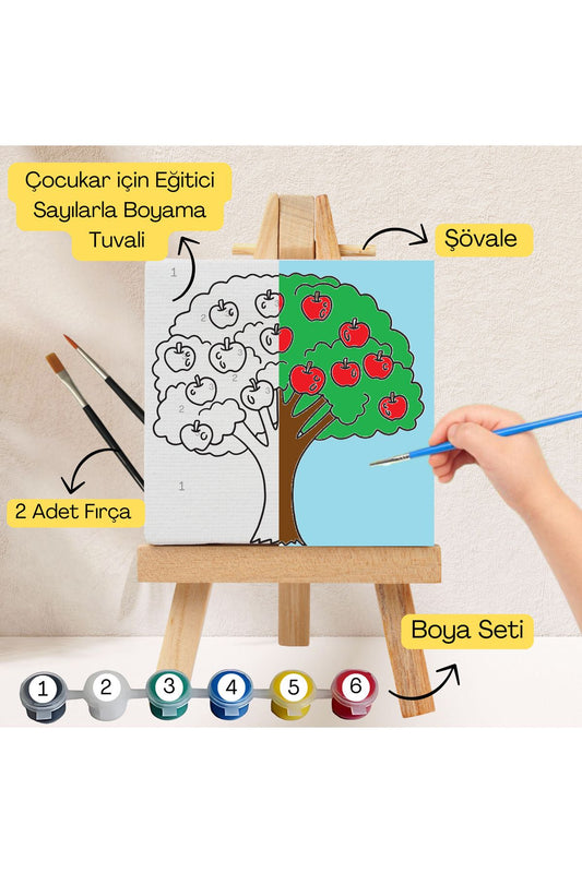 Çocuklar İçin Eğitici Sayılarla Boyama Seti Ağaç–20x20 Tuval,Şövale,Boya&Fırça ,Sanat ve Zeka 20X20 çocuklar için sayılarla boyama seti ürün görseli