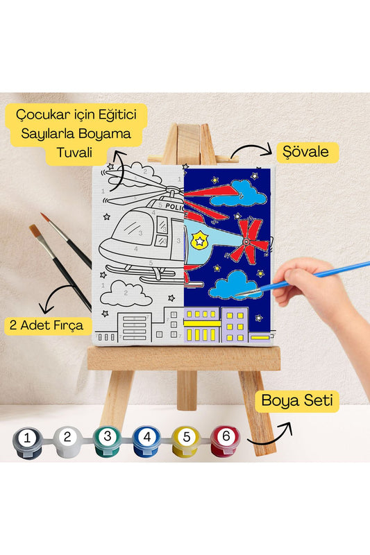 Çocuklar İçin Eğitici Sayılarla Boyama Seti Helikopter–20x20 Tuval,Şövale,Boya&Fırça ,Sanat ve Zeka 20X20 çocuklar için sayılarla boyama seti ürün görseli