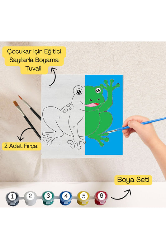Çocuklar İçin Eğitici Sayılarla Boyama Seti Kurbağa–20x20 Tuval,Boya&Fırça,Sanat ve Zeka,Şovalesiz 20X20 çocuklar için sayılarla boyama seti ürün görseli