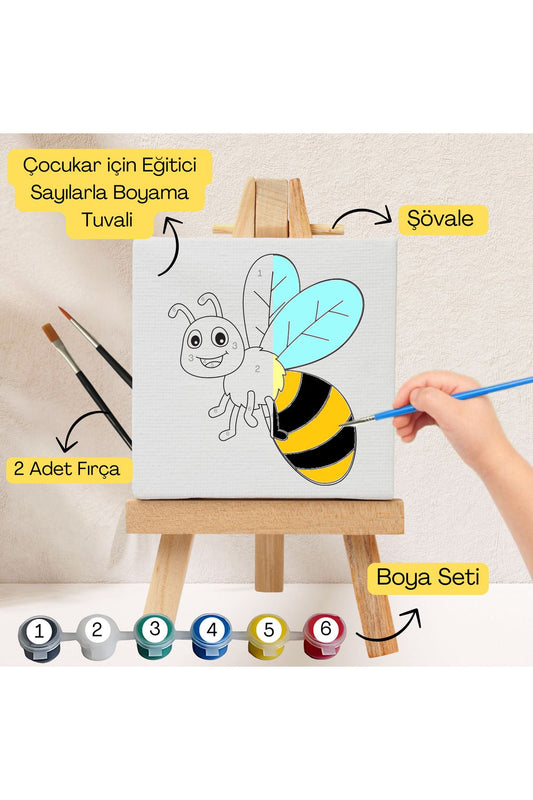 Çocuklar İçin Eğitici Sayılarla Boyama Seti Arı–20x20 Tuval,Şövale,Boya&Fırça ,Sanat ve Zeka 20X20 çocuklar için sayılarla boyama seti ürün görseli
