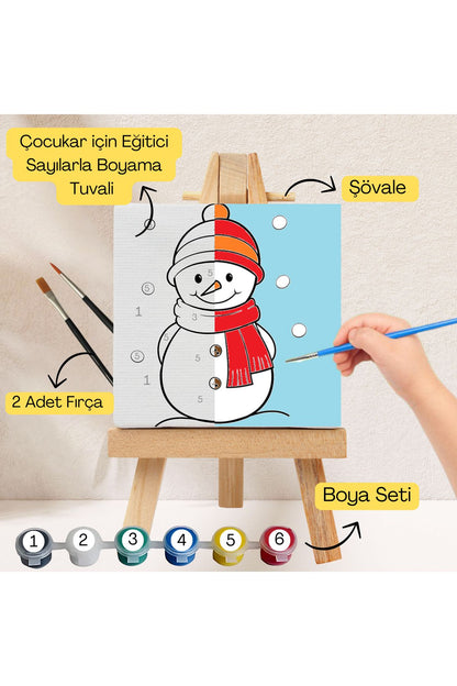 Çocuklar İçin Eğitici Sayılarla Boyama Seti Kardan Adam20x20 Tuval,Şövale,Boya&Fırça ,Sanat ve Zeka  çocuklar için sayılarla boyama seti ürün görseli
