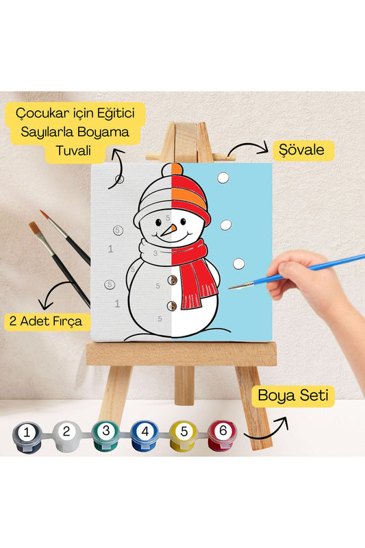 Çocuklar İçin Eğitici Sayılarla Boyama Seti Kardan Adam20x20 Tuval,Şövale,Boya&Fırça ,Sanat ve Zeka  çocuklar için sayılarla boyama seti ürün görseli