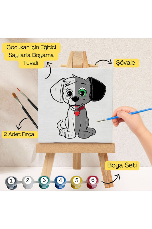 Çocuklar İçin Eğitici Sayılarla Boyama Seti Köpek–20x20 Tuval,Şövale,Boya&Fırça ,Sanat ve Zeka 20X20 çocuklar için sayılarla boyama seti ürün görseli
