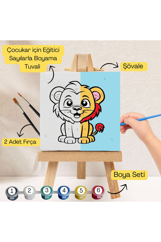 Çocuklar İçin Eğitici Sayılarla Boyama Seti Aslan–20x20 Tuval,Şövale,Boya&Fırça ,Sanat ve Zeka 20X20 çocuklar için sayılarla boyama seti ürün görseli
