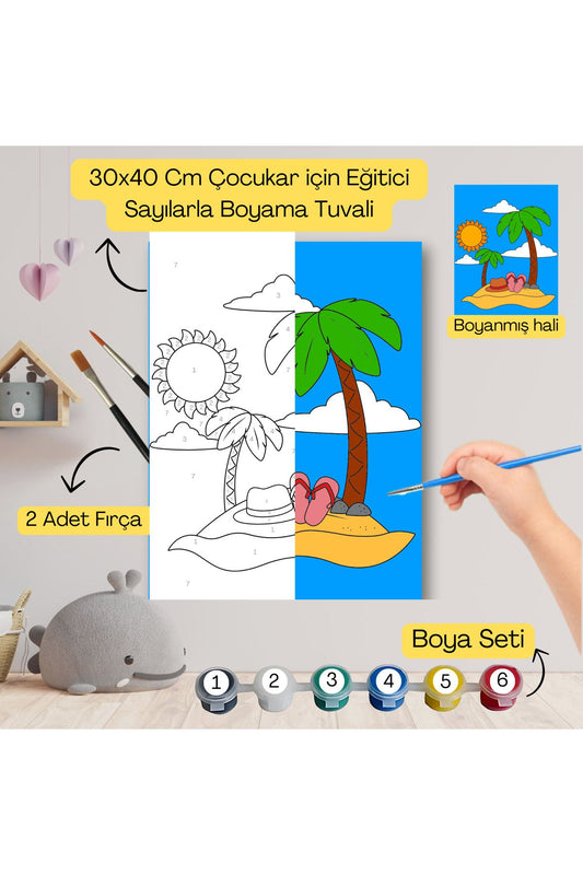 Çocuklar İçin Eğitici Sayılarla Boyama Seti Yaz–30x40 Tuval,Boya&Fırça ,Sanat ve Zeka 30X40 çocuklar için sayılarla boyama seti ürün görseli