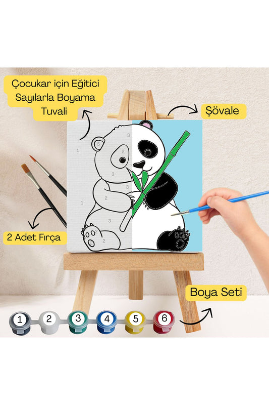 Çocuklar İçin Eğitici Sayılarla Boyama Seti Panda–20x20 Tuval,Şövale,Boya&Fırça ,Sanat ve Zeka 20X20 çocuklar için sayılarla boyama seti ürün görseli