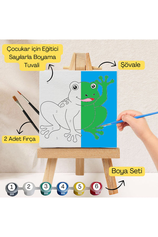 Çocuklar İçin Eğitici Sayılarla Boyama Seti Kurbağa–20x20 Tuval,Şövale,Boya&Fırça ,Sanat ve Zeka 20X20 çocuklar için sayılarla boyama seti ürün görseli