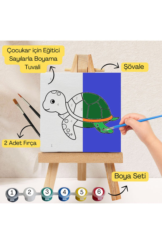 Çocuklar İçin Eğitici Sayılarla Boyama Seti Kaplumbağa–20x20 Tuval,Şövale,Boya&Fırça ,Sanat ve Zeka 20X20 çocuklar için sayılarla boyama seti ürün görseli