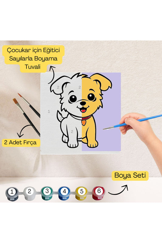 Çocuklar İçin Eğitici Sayılarla Boyama Seti Sevimli Köpek–20x20 ,Boya&Fırça,Sanat ve Zeka,Şovalesiz 20X20 çocuklar için sayılarla boyama seti ürün görseli