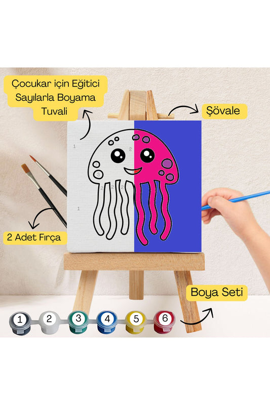 Çocuklar İçin Eğitici Sayılarla Boyama Seti Deniz Anası–20x20 Tuval,Şövale,Boya&Fırça,Sanat ve Zeka 20X20 çocuklar için sayılarla boyama seti ürün görseli