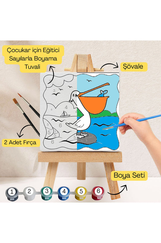 Çocuklar İçin Eğitici Sayılarla Boyama Seti Martı–20x20 Tuval,Şövale,Boya&Fırça ,Sanat ve Zeka 20X20 çocuklar için sayılarla boyama seti ürün görseli