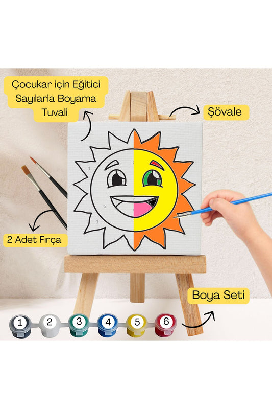 Çocuklar İçin Eğitici Sayılarla Boyama Seti Güneş–20x20 Tuval,Şövale,Boya&Fırça ,Sanat ve Zeka 20X20 çocuklar için sayılarla boyama seti ürün görseli
