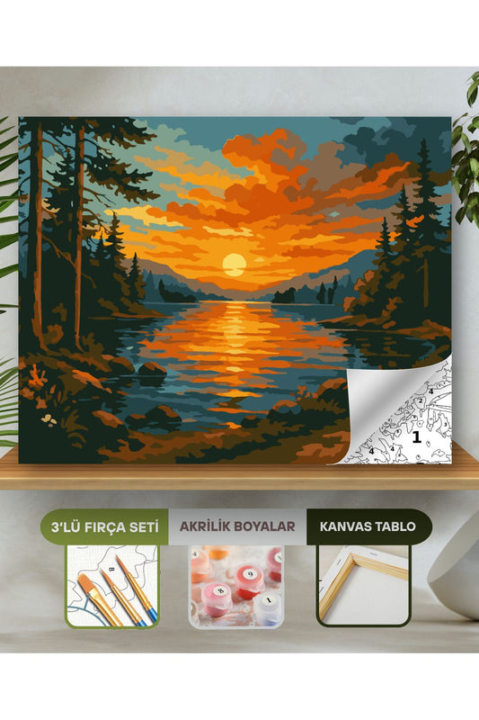 Sayılarla Boyama Seti 40x50 Cm (Çıtalı) Fırça Boya Dahil Numaralı Tuval-EşsizGün Batımı 40X50 sayılarla boyama seti ürün görseli