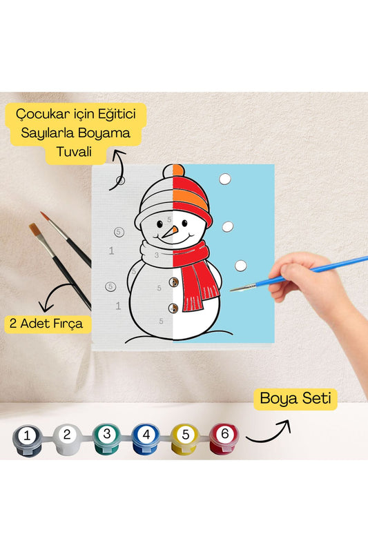 Çocuklar İçin Eğitici Sayılarla Boyama Seti Kardan Adam–20x20 ,Boya&Fırça,Sanat ve Zeka,Şovalesiz 20X20 çocuklar için sayılarla boyama seti ürün görseli