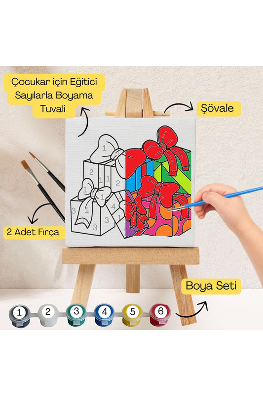 Çocuklar İçin Eğitici Sayılarla Boyama Seti Hediye–20x20 Tuval,Şövale,Boya&Fırça ,Sanat ve Zeka 20X20 çocuklar için sayılarla boyama seti ürün görseli