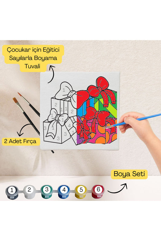 Çocuklar İçin Eğitici Sayılarla Boyama Seti Hediye–20x20 Tuval,Boya&Fırça,Sanat ve Zeka,Şovalesiz 20X20 çocuklar için sayılarla boyama seti ürün görseli