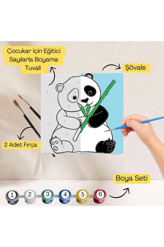 Çocuklar İçin Eğitici Sayılarla Boyama Seti Panda–20x20 Tuval,Boya&Fırça,Sanat ve Zeka,Şovalesiz 20X20 çocuklar için sayılarla boyama seti ürün görseli