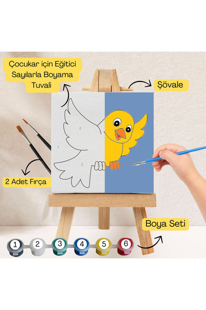 Çocuklar İçin Eğitici Sayılarla Boyama Seti Kuş–20x20 Tuval,Şövale,Boya&Fırça ,Sanat ve Zeka 20X20 çocuklar için sayılarla boyama seti ürün görseli