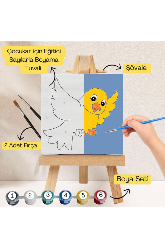 Çocuklar İçin Eğitici Sayılarla Boyama Seti Kuş–20x20 Tuval,Şövale,Boya&Fırça ,Sanat ve Zeka 20X20 çocuklar için sayılarla boyama seti ürün görseli