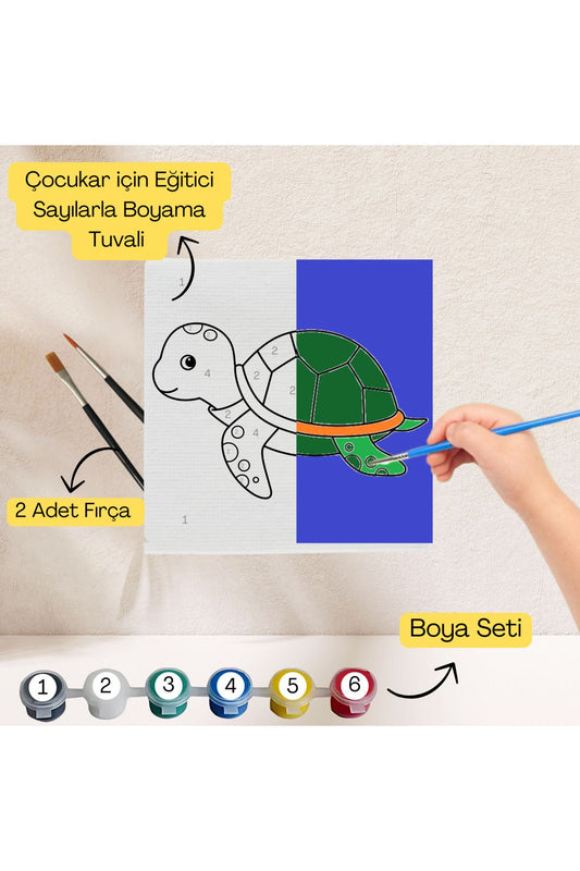 Çocuklar İçin Eğitici Sayılarla Boyama Seti Kaplumbağa–20x20 ,Boya&Fırça,Sanat ve Zeka,Şovalesiz 20X20 çocuklar için sayılarla boyama seti ürün görseli