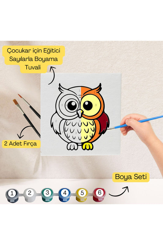 Çocuklar İçin Eğitici Sayılarla Boyama Seti Baykuş–20x20 Tuval,Boya&Fırça,Sanat ve Zeka,Şovalesiz 20X20 çocuklar için sayılarla boyama seti ürün görseli