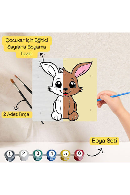 Çocuklar İçin Eğitici Sayılarla Boyama Seti Tavşan–20x20 Tuval,Boya&Fırça,Sanat ve Zeka,Şovalesiz 20X20 çocuklar için sayılarla boyama seti ürün görseli