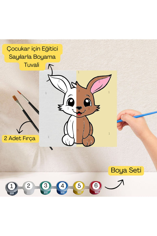 Çocuklar İçin Eğitici Sayılarla Boyama Seti Tavşan–20x20 Tuval,Boya&Fırça,Sanat ve Zeka,Şovalesiz 20X20 çocuklar için sayılarla boyama seti ürün görseli
