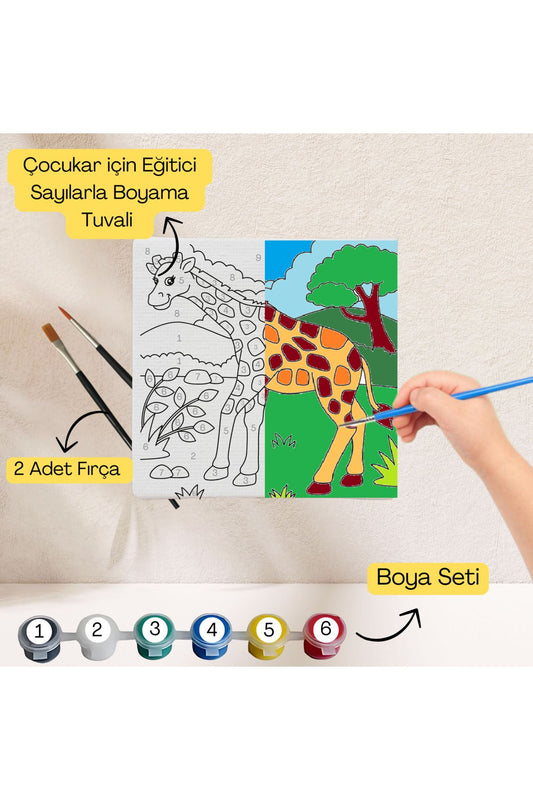 Çocuklar İçin Eğitici Sayılarla Boyama Seti Zürafa–20x20 Tuval,Boya&Fırça,Sanat ve Zeka,Şovalesiz 20X20 çocuklar için sayılarla boyama seti ürün görseli