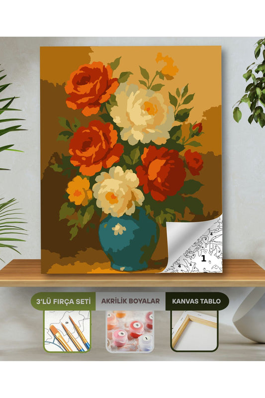 Sayılarla Boyama Seti 40x50 Cm (Çıtalı) Fırça Boya Dahil Numaralı Tuval-Çiçekli Vazo 40X50 sayılarla boyama seti ürün görseli