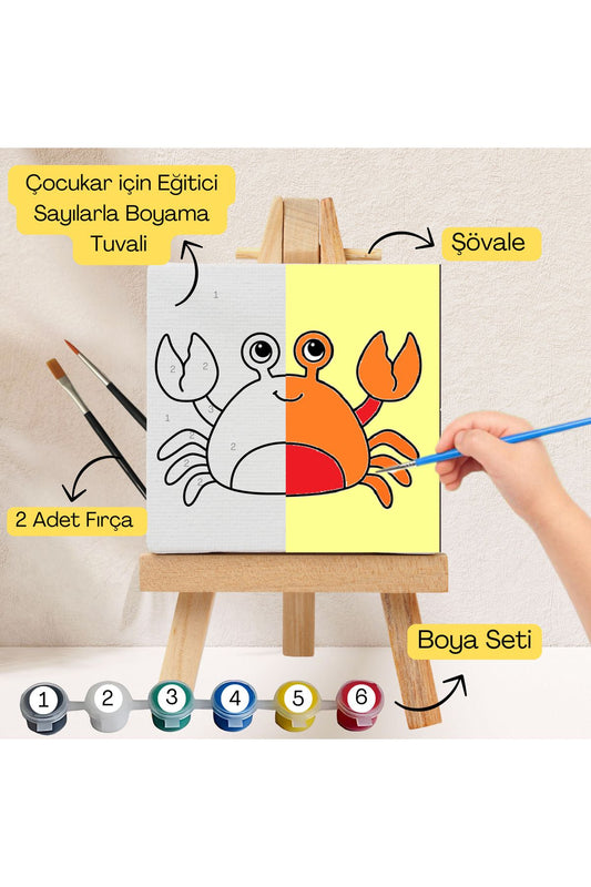 Çocuklar İçin Eğitici Sayılarla Boyama Seti Yengeç–20x20 Tuval,Şövale,Boya&Fırça ,Sanat ve Zeka 20X20 çocuklar için sayılarla boyama seti ürün görseli