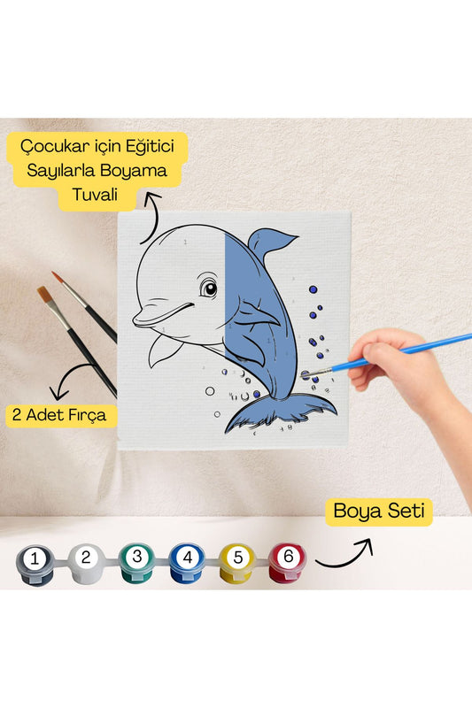 Çocuklar İçin Eğitici Sayılarla Boyama Seti Yunus–20x20 Tuval,Boya&Fırça,Sanat ve Zeka,Şovalesiz 20X20 çocuklar için sayılarla boyama seti ürün görseli